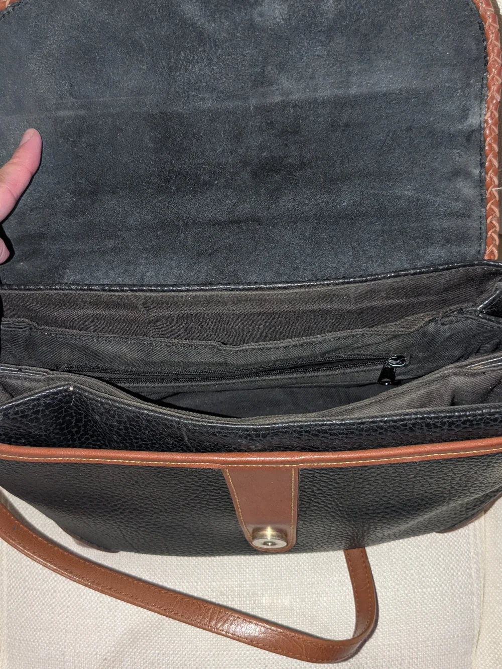 Dooney & Bourke Black Pebbled Leather Briefcase with Brown Trim